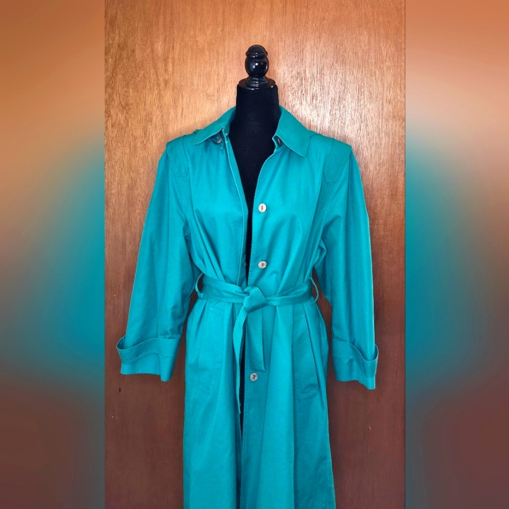 Vintage Vividly Colored Teal Trench Coat Size 8 Petite